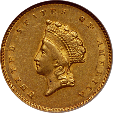 1855-O Gold Dollar, NGC AU-58 Eliasberg.