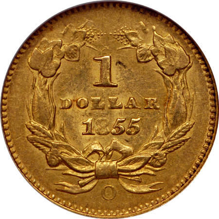 1855-O Gold Dollar, NGC AU-58 Eliasberg.