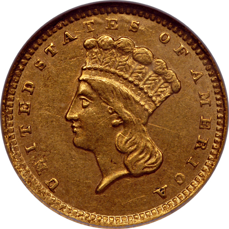 1857-C Gold Dollar, NGC AU-58 Eliasberg.