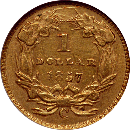 1857-C Gold Dollar, NGC AU-58 Eliasberg.