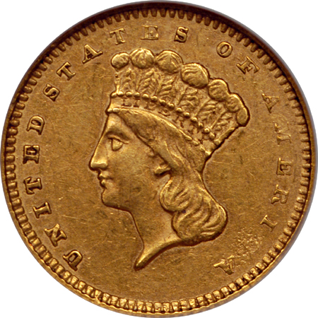 1857-S Gold Dollar, NGC AU-55 Eliasberg.