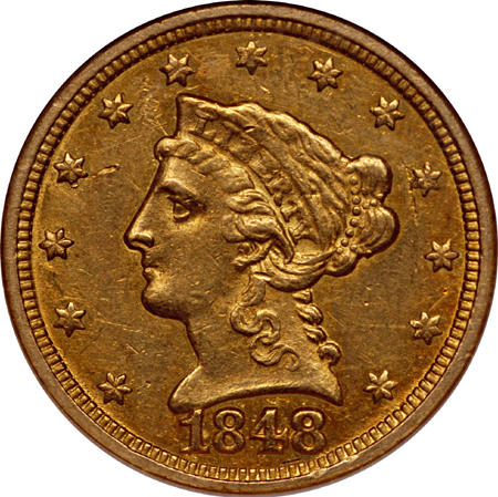 1848-C Liberty Head quarter-eagle, NGC AU-58 Eliasberg.