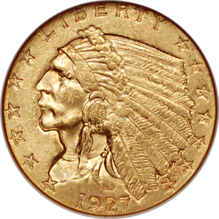 1927 Indian Head quarter-eagle, NGC MS-63 Eliasberg.