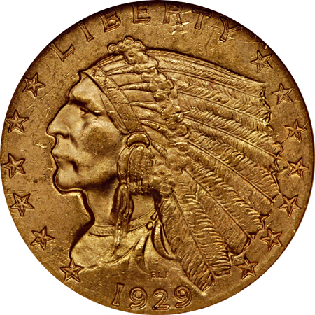 1929 Indian Head quarter-eagle, NGC MS-64 Eliasberg.