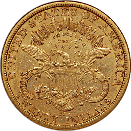 1877-CC Liberty Head double-eagle, NGC AU-53 Eliasberg.