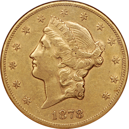 1878-CC Liberty Head double-eagle, NGC AU-50 Eliasberg.