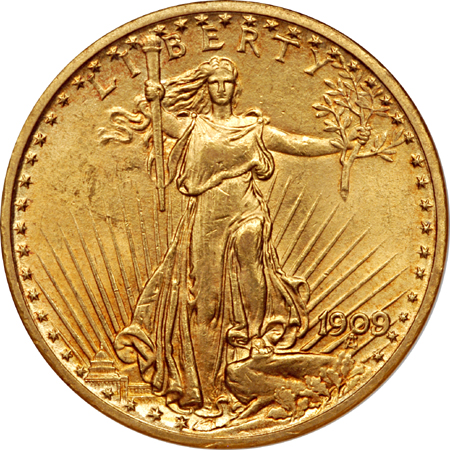 1909/8 Saint-Gaudens double-eagle, NGC MS-61 Eliasberg.