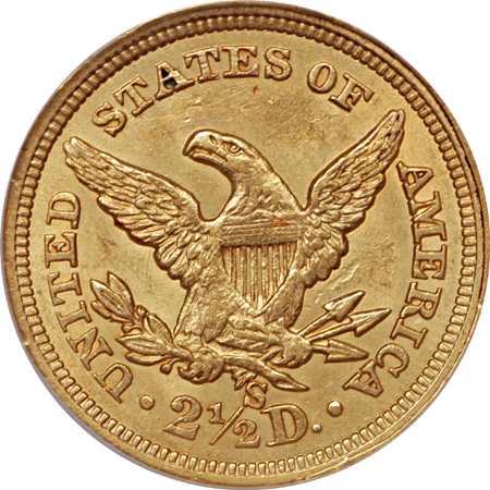 1865-S Liberty Head quarter-eagle, NCS improperly cleaned, AU Details Eliasberg.