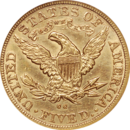 1883-CC Liberty Head half-eagle, NCS improperly cleaned, AU Details Eliasberg.