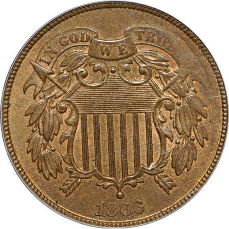 1866 (x2) and 1868 Two cents, PCGS.