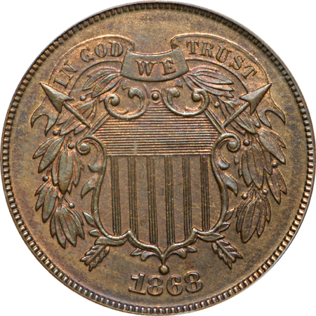 1866 (x2) and 1868 Two cents, PCGS.