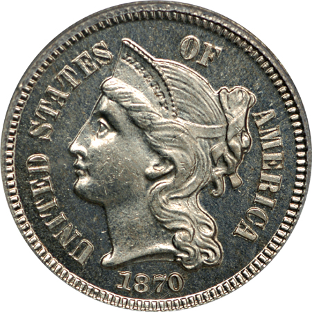 1870 and 1873, Closed 3, PCGS PF-64.