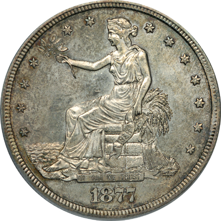 1877-S Trade dollar, Double Die Reverse, ANACS MS-62.