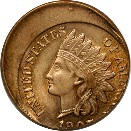 1907 Indian head cent 15% Off Center. MS-64 RB.