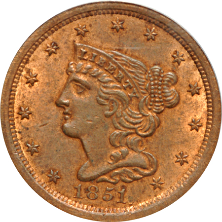 1849 Large Date (C-1, R-2) and 1851 (C-1, R-1) Coronet half-cents, PCGS.