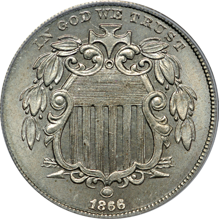 1866 w/ Rays. PCGS MS-64.