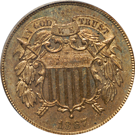 1867 and 1868 Two Cent Pieces, PCGS PF-64 RB.