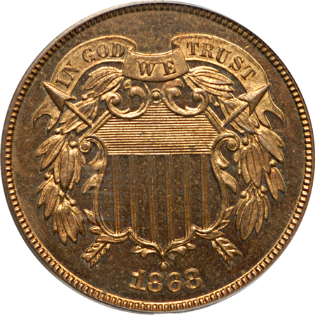 1867 and 1868 Two Cent Pieces, PCGS PF-64 RB.