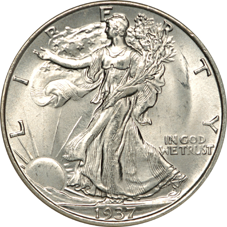 1937-D, 1937-S and 1942 Walking Liberty half-dollars. NGC MS-65.