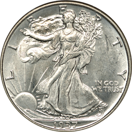 1937-D, 1937-S and 1942 Walking Liberty half-dollars. NGC MS-65.