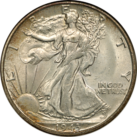 1942-D, 1943-S, 1945-D and 1947-D Walking Liberty half-dollars. NGC MS-65.