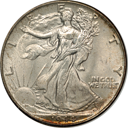 1943-D, 1944, 1944-D and 1945 Walking Liberty half-dollars, NGC MS-66.