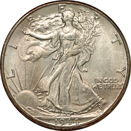 1943-D, 1944, 1944-D and 1945 Walking Liberty half-dollars, NGC MS-66.