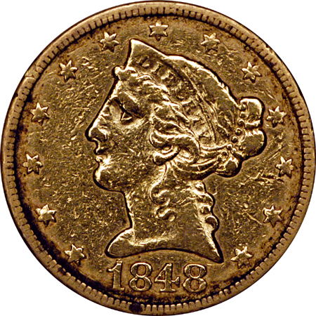 1848-C VF, ex-jewelry, polished.