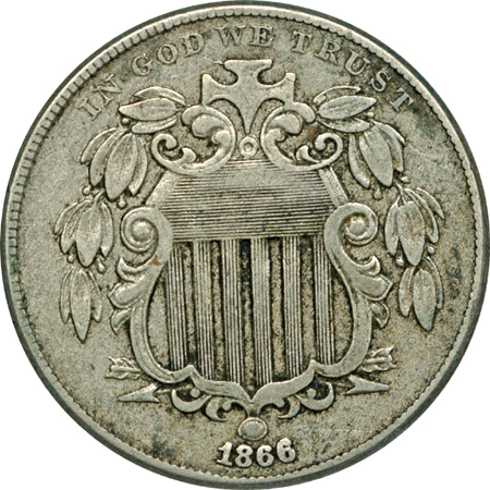 Eight Shield Nickels.