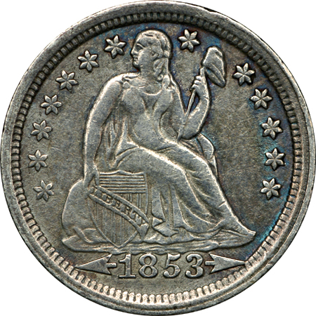 Thirteen Seated Liberty Dimes.