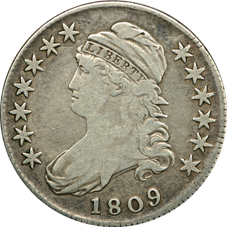 Ten Capped Bust Half Dollars.