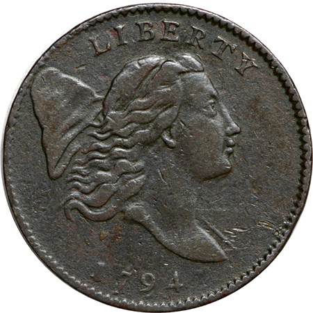 1794 "C-1a, R.3" half-cent, VF.