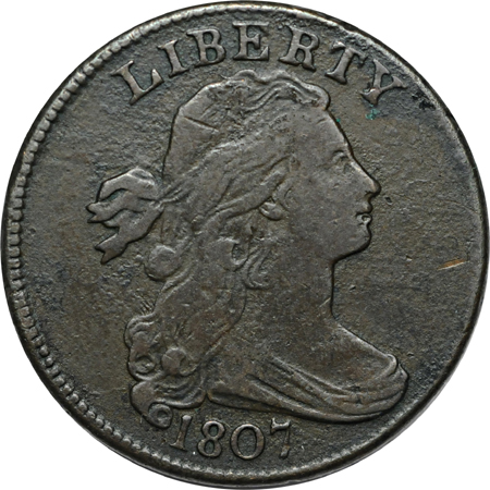 1807 Perfect Date, Small Fraction, 1838 and 1857 large-cents (attributed).