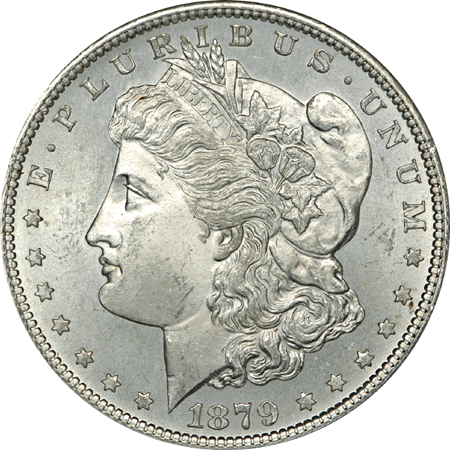 Seven silver dollars. NGC MS-65.