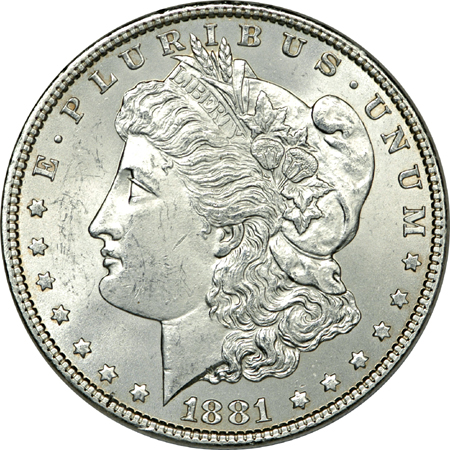 1881, 1891-O, 1898-O, 1899-O and 1900-O Morgan dollars.