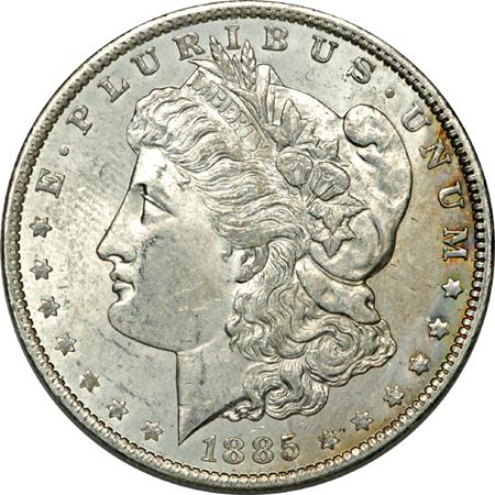 Tube of 1885-O Morgan dollars MS-63/64.