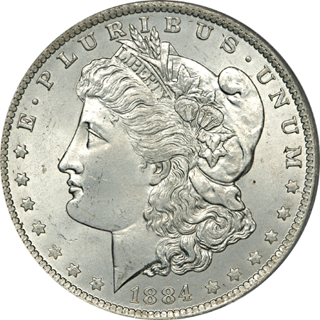 1884-O and five additional PCGS certified Morgan dollars. Unc.