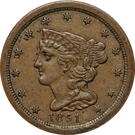 Five copper type coins.