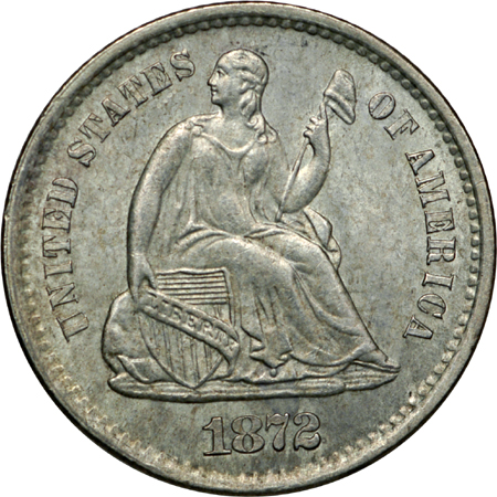 Two 1872-S Below Bow Seated Liberty half-dimes.