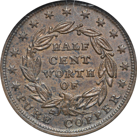 1837 Half Cent Hard Time Token, Low-49, HT-73. NGC MS-62.