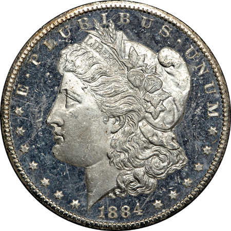 Four 1884-CC GSA Morgan dollars. Unc.