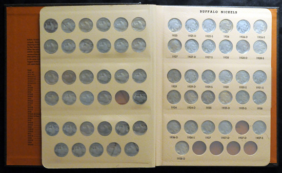 Album (1913 - 1938-D) of Buffalo nickels.