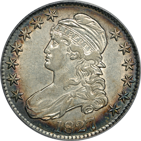 1827 (O-117, R.3) Capped Bust half-dollar, PCGS AU-50.