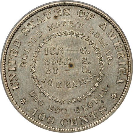 1879 $1 Goloid Metric Dollar, J-1626, P-1822, R-4, PCGS PF-63.