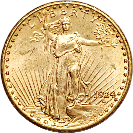 1922, 1924 and 1925 Saint-Gaudens double-eagles.