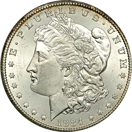 Twelve 1884-CC Morgan dollars. Unc.