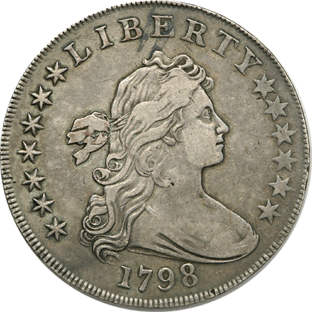 1798 Pointed 9 Wide Date (B-14, BB-122, R.3). VF.