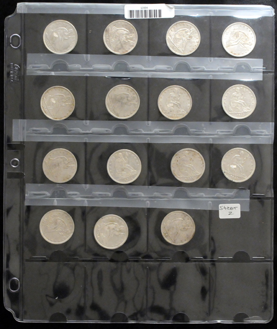 Fifteen Seated Liberty half-dollars.