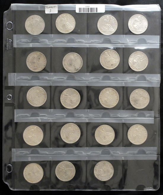 Nineteen Seated Liberty half-dollars.