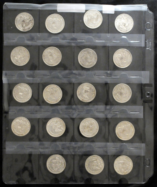 Nineteen Seated Liberty half-dollars.